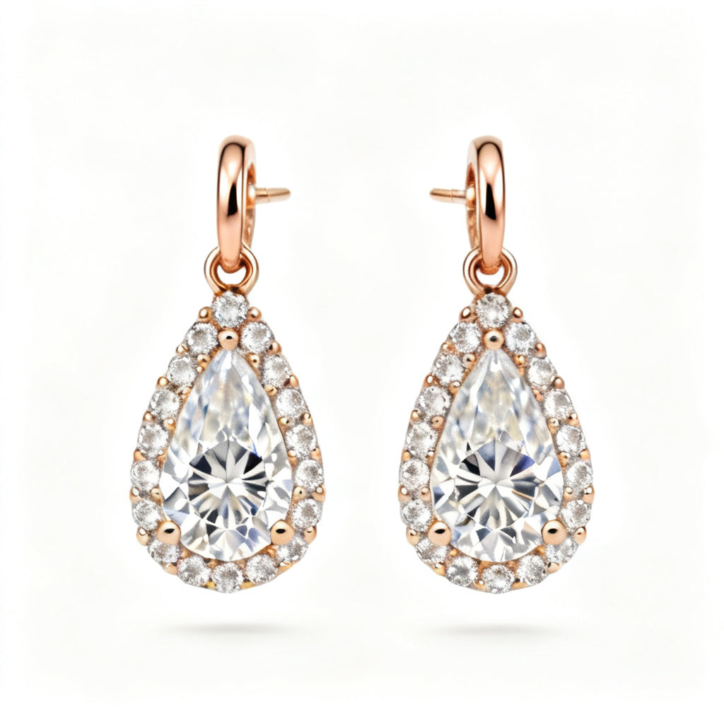Pear & Round Lab-Grown Diamond Luxe Back Earrings in Rose Gold - Front View