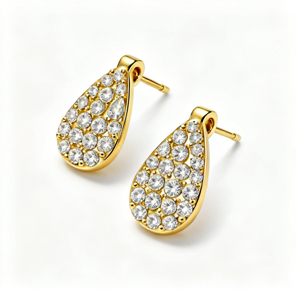 Pear & Round Lab-Grown Diamond Luxe Back Earrings in Yellow Gold - 45 Degree Angle
