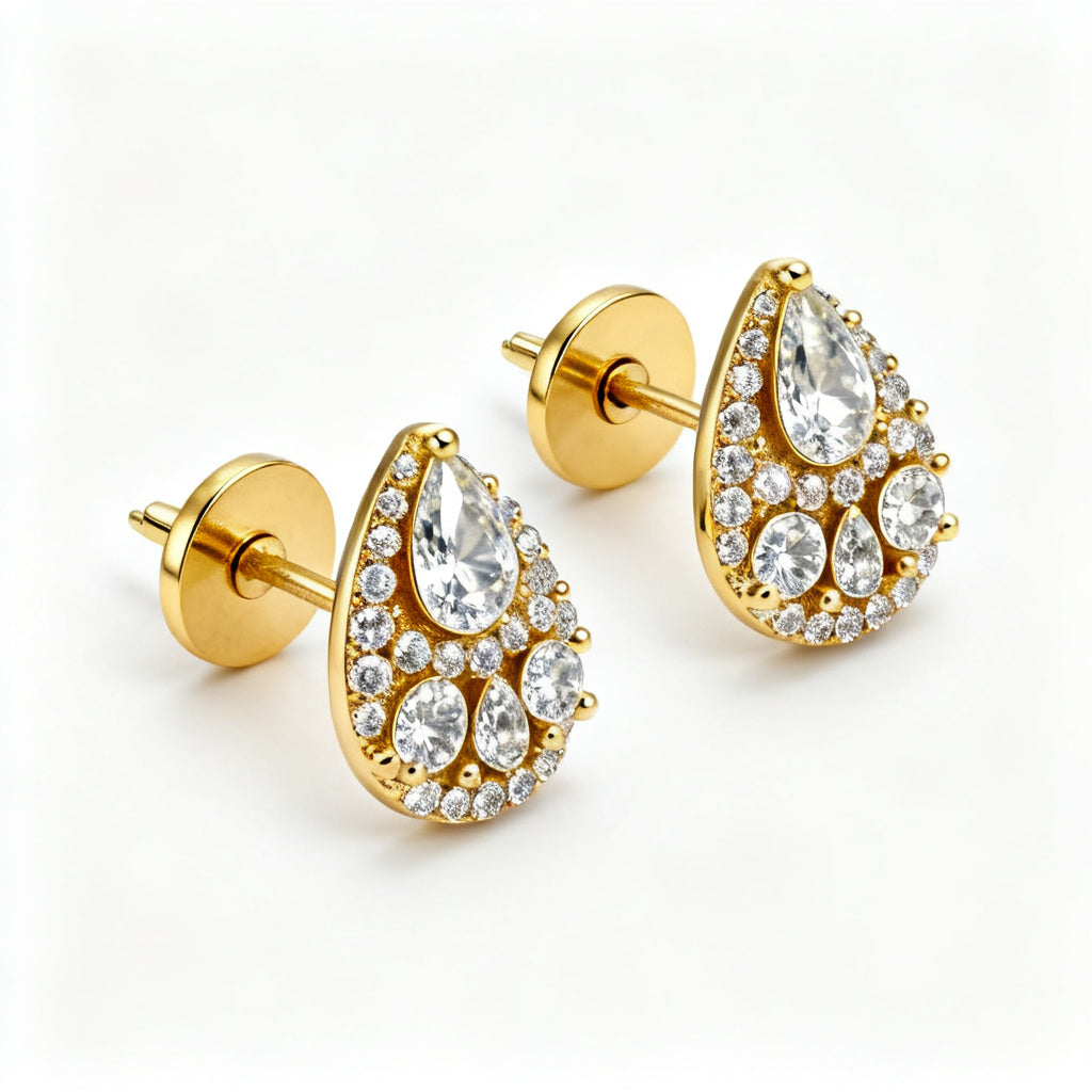 Pear & Round Lab-Grown Diamond Luxe Back Earrings in Yellow Gold - Side Profile