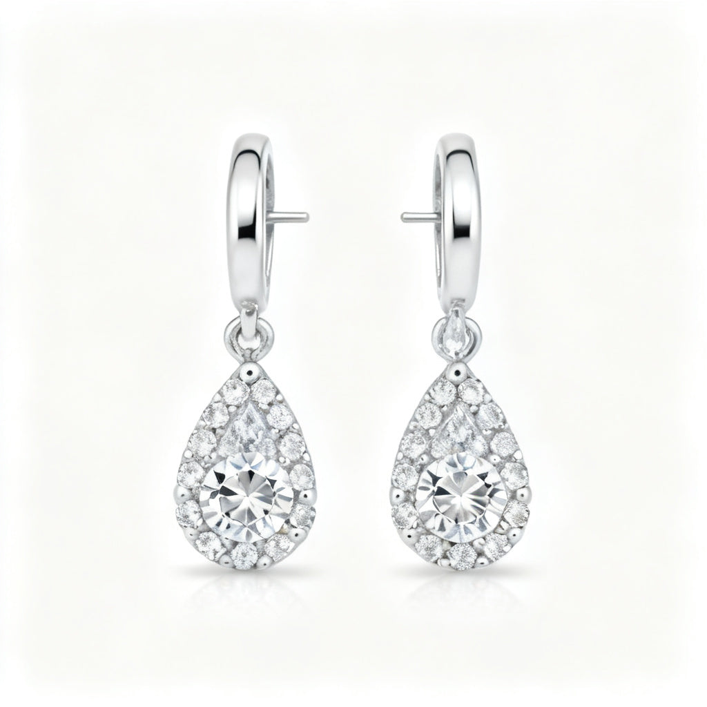 Pear & Round Lab-Grown Diamond Luxe Back Earrings - White Gold - Front View