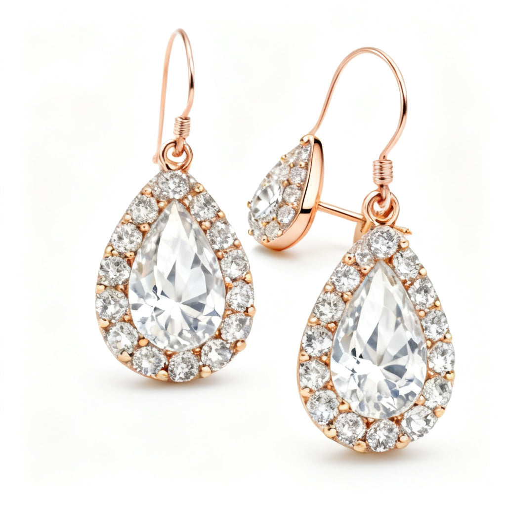 Pear & Round Lab-Grown Diamond Luxe Back Earrings - Rose Gold - Side View