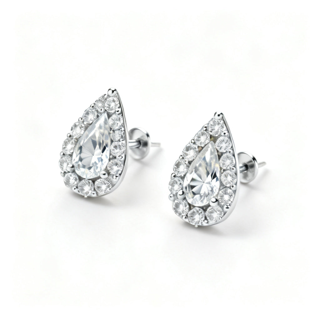 Pear & Round Lab-Grown Diamond Luxe Back Earrings - White Gold - Overhead View