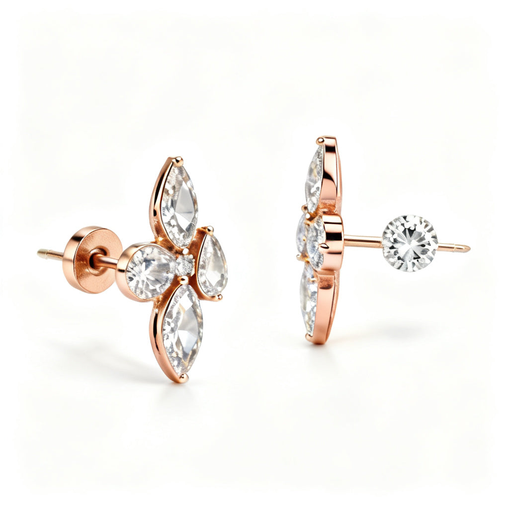 Multi-Shape Lab-Grown Diamond Luxe Back Earrings - Rose Gold - Side View
