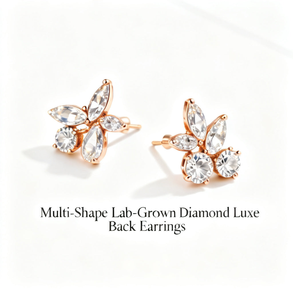 Multi-Shape Lab-Grown Diamond Luxe Back Earrings - Rose Gold - Overhead View