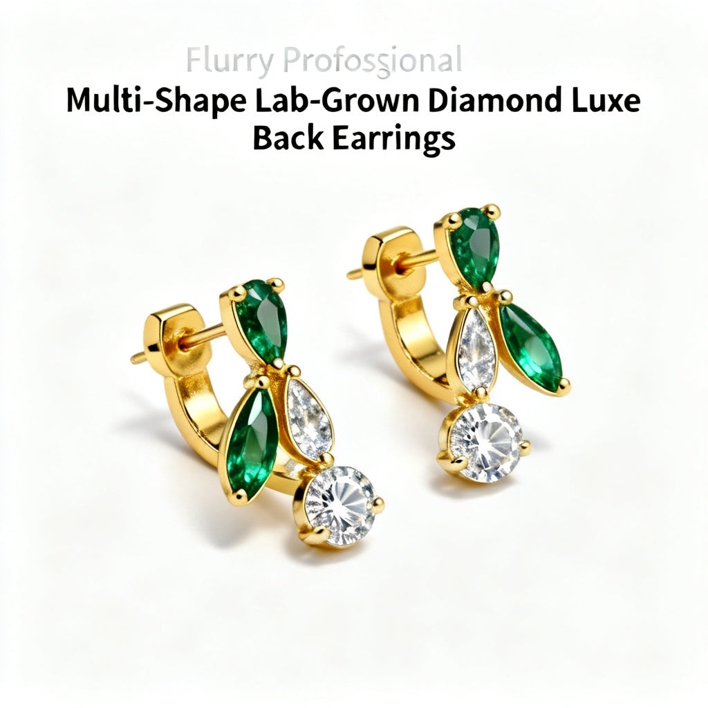 Multi-Shape Lab-Grown Diamond Luxe Back Earrings - Yellow Gold - Side View