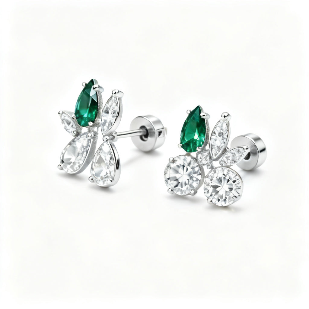 Multi-Shape Lab-Grown Diamond Luxe Back Earrings - White Gold - 45 Degree View