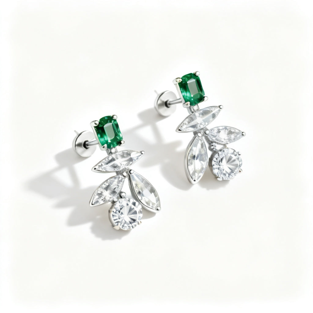 Multi-Shape Lab-Grown Diamond Luxe Back Earrings - White Gold - Overhead View