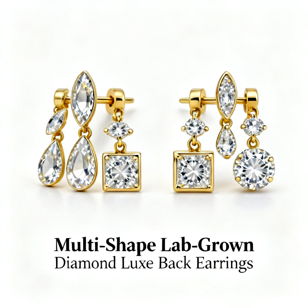 Multi-Shape Lab-Grown Diamond Luxe Back Earrings - Yellow Gold - Front View