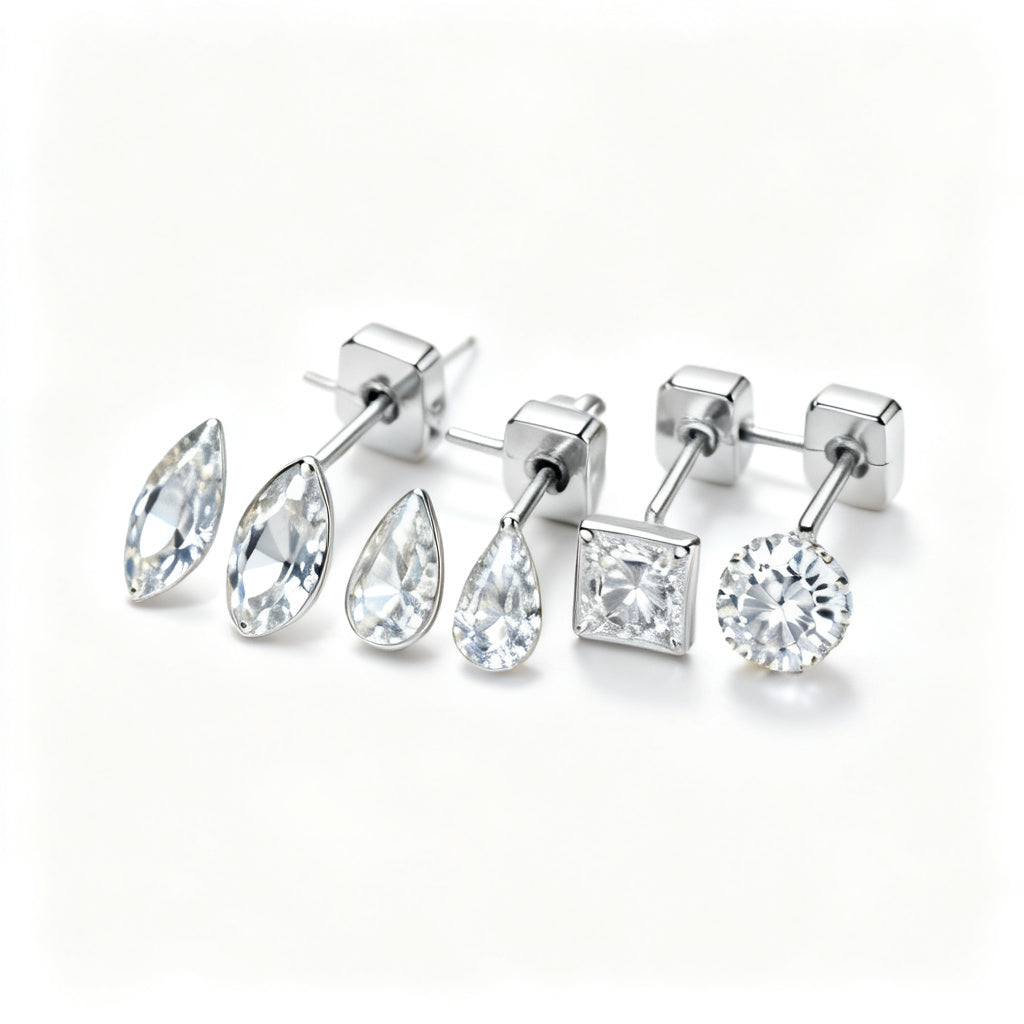 Multi-Shape Lab-Grown Diamond Luxe Back Earrings - White Gold - 45 Degree View