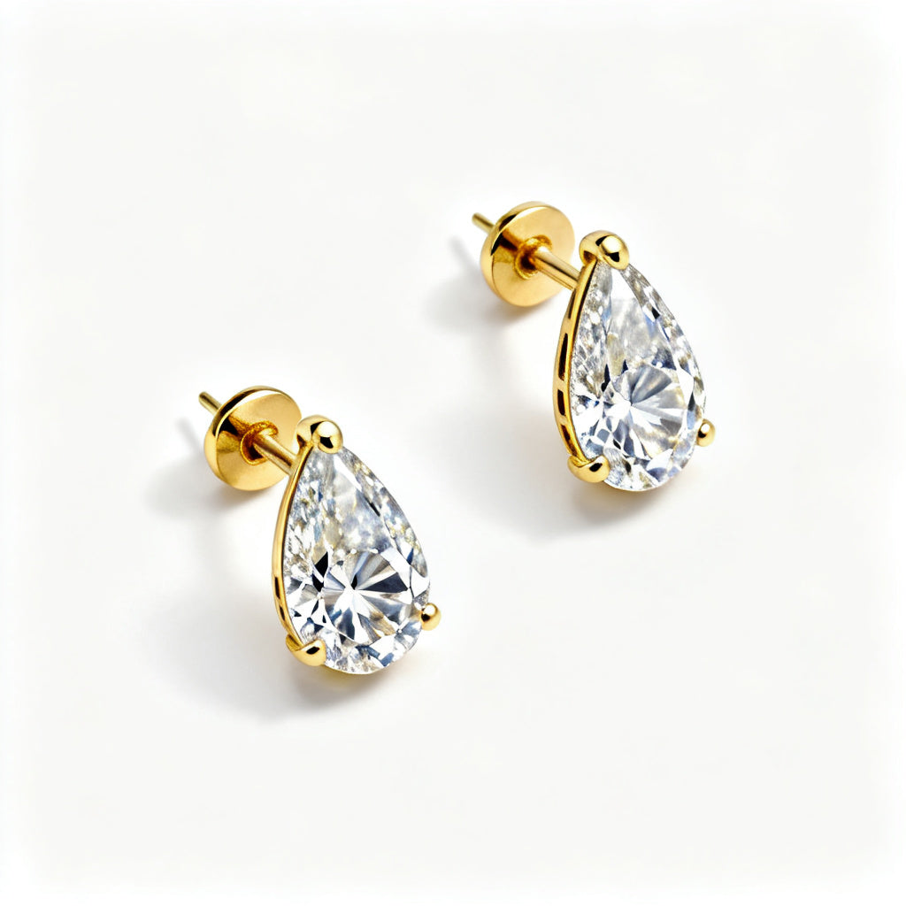 Pear Lab-Grown Diamond Luxe Back Earrings - Yellow Gold - Overhead View