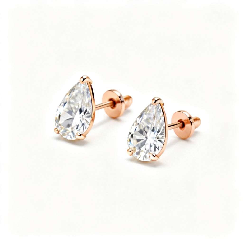 Pear Lab-Grown Diamond Luxe Back Earrings - Rose Gold - 45 Degree View