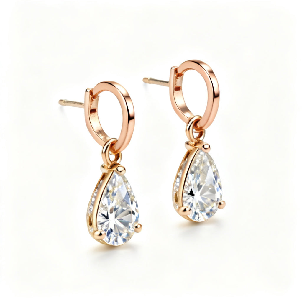 Pear Lab-Grown Diamond Luxe Back Earrings - Rose Gold - Side View