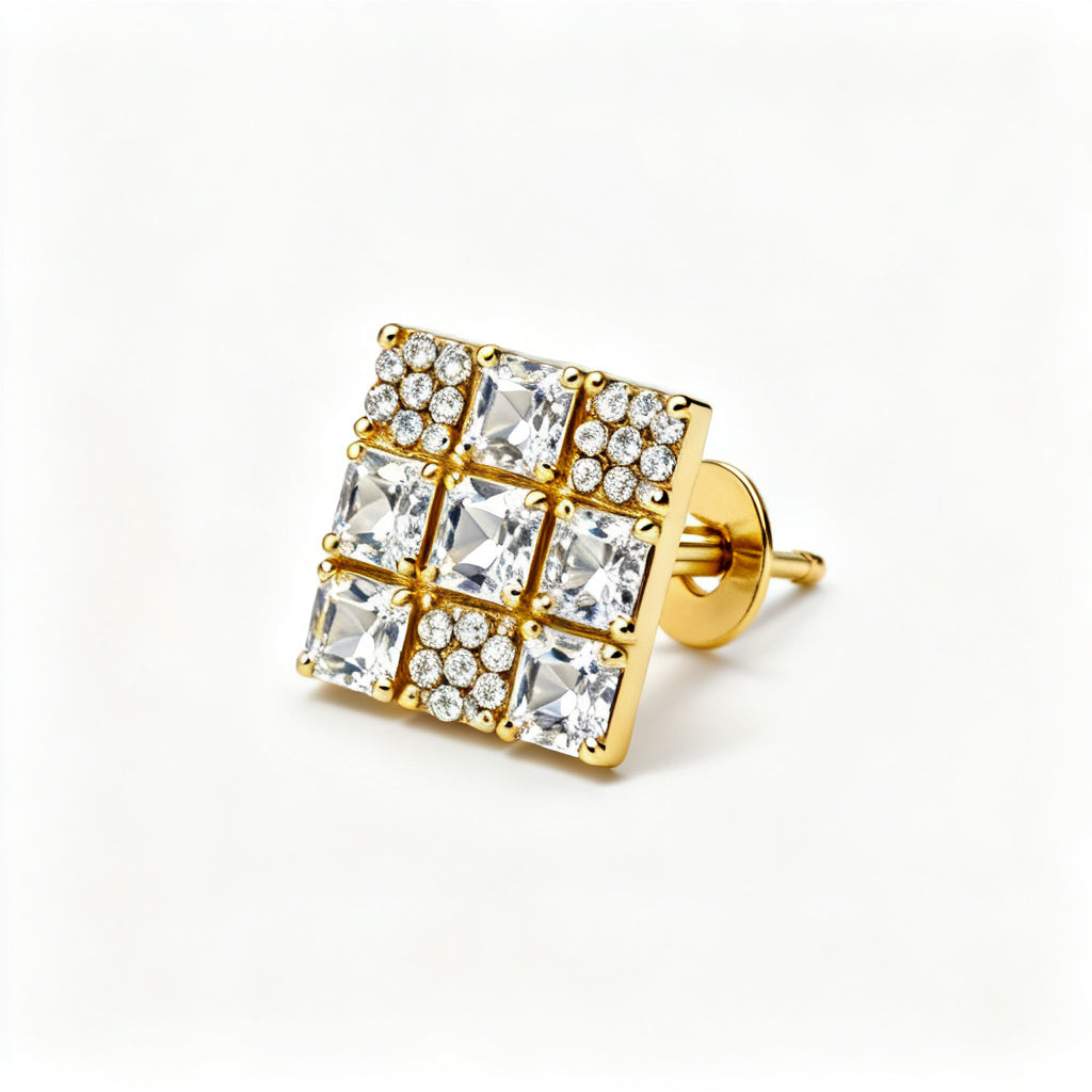 Princess & Round Lab-Grown Diamond Luxe Back Earrings - Yellow Gold - 45 Degree View