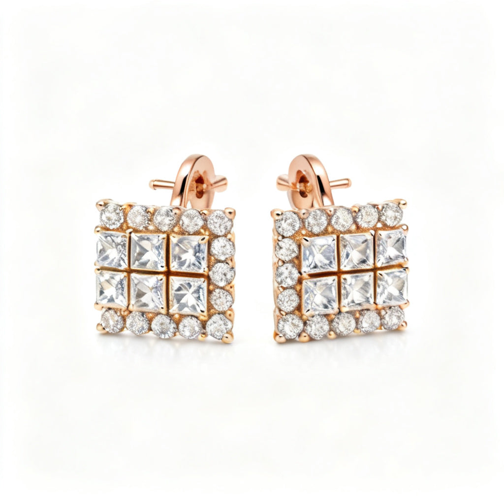 Oval & Round Lab-Grown Diamond Luxe Back Earrings - Rose Gold Front View