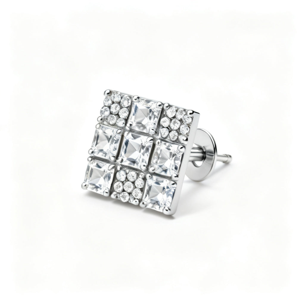 Princess & Round Lab-Grown Diamond Luxe Back Earrings - White Gold - 45 Degree View