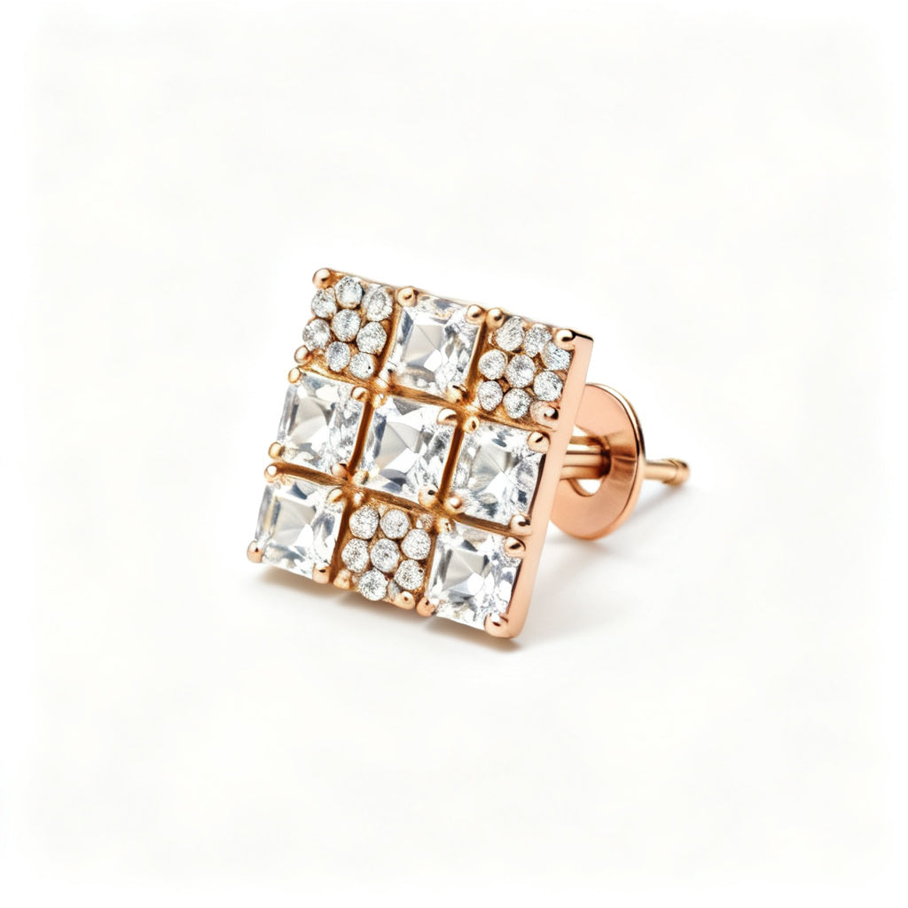 Oval & Round Lab-Grown Diamond Luxe Back Earrings - Rose Gold 45 Degree View
