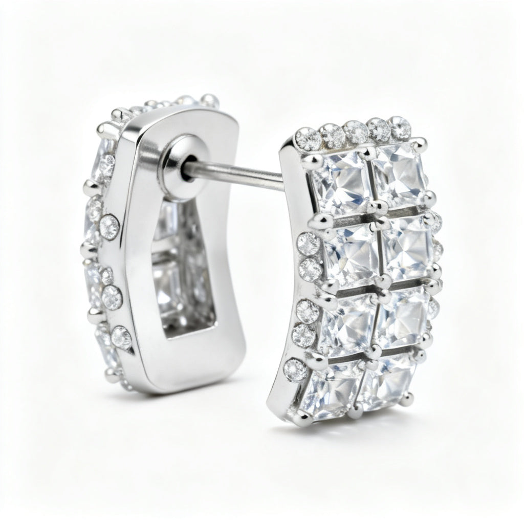 Princess & Round Lab-Grown Diamond Luxe Back Earrings - White Gold - Side View