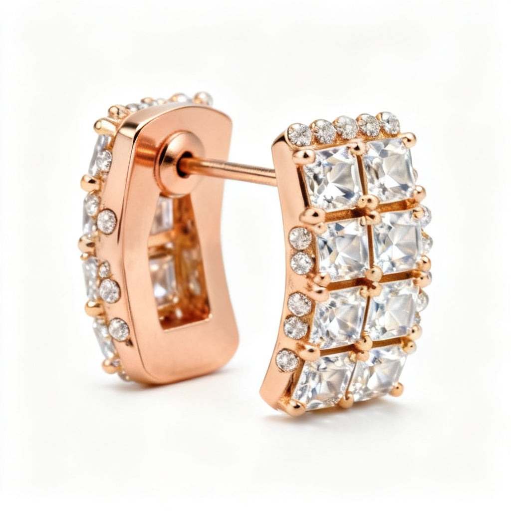 Princess & Round Lab-Grown Diamond Luxe Back Earrings - Rose Gold - Side View