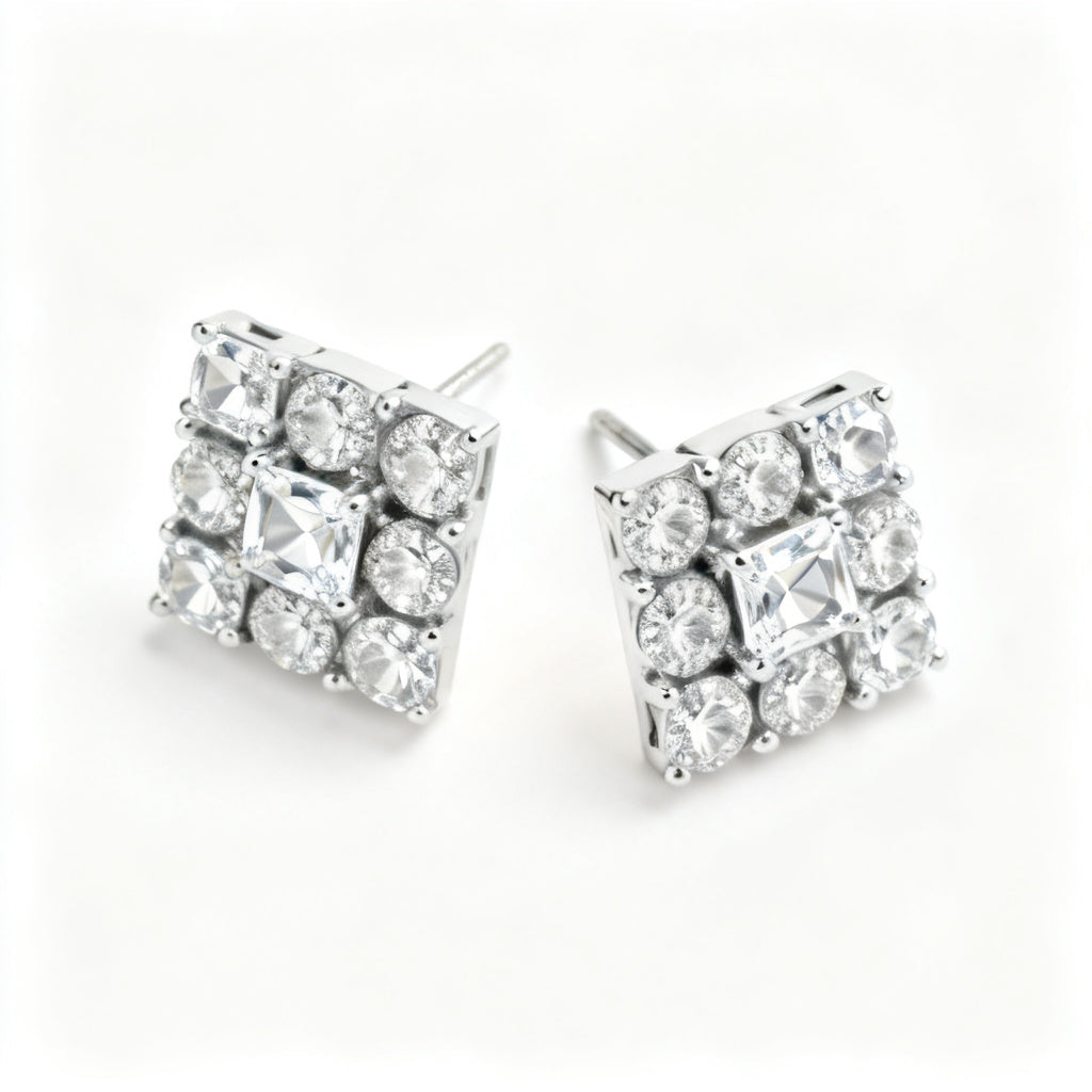 Oval & Round Lab-Grown Diamond Luxe Back Earrings - White Gold Overhead View