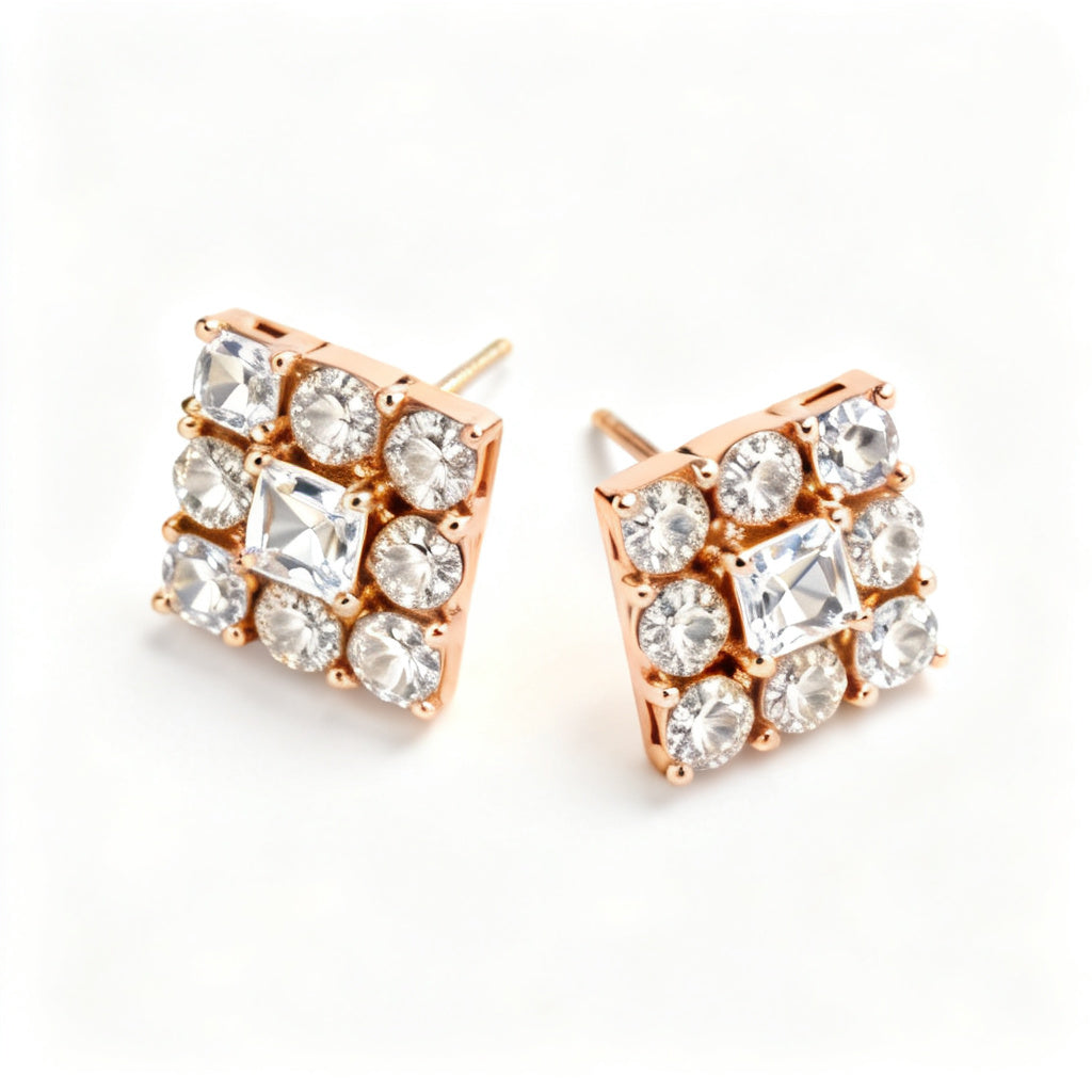 Oval & Round Lab-Grown Diamond Luxe Back Earrings - Rose Gold Overhead View