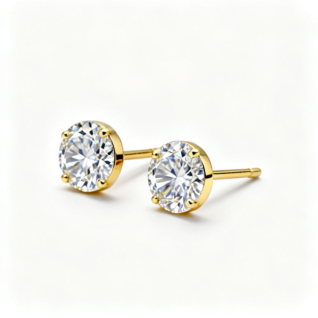 Lab-Grown Round Diamond Minimal Back Earrings - Yellow Gold Side Profile