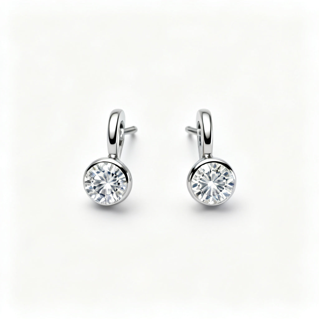 Lab-Grown Round Diamond Minimal Back Earrings - White Gold Front View