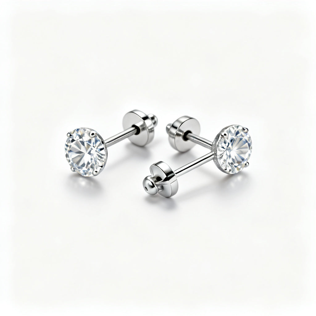 Lab-Grown Round Diamond Minimal Back Earrings - White Gold 45 Degree View