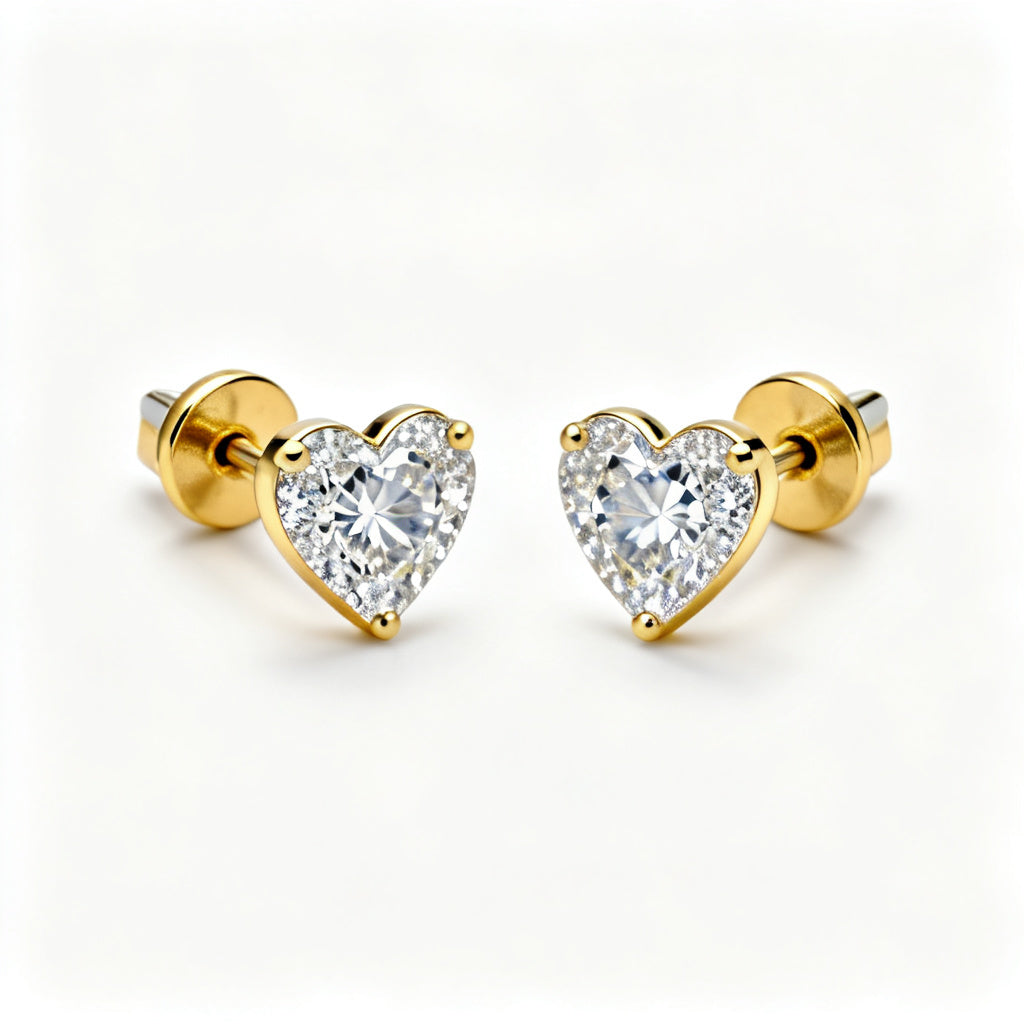 Heart Lab-Grown Diamond Luxe Back Earrings - Yellow Gold Front View