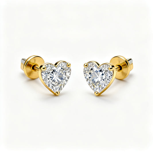 Heart Lab-Grown Diamond Luxe Back Earrings - Yellow Gold Front View