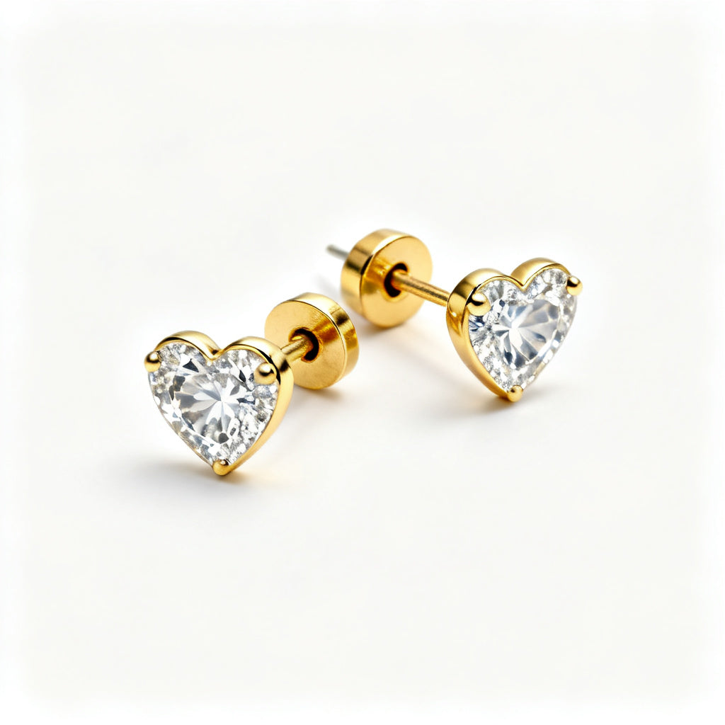 Heart Lab-Grown Diamond Luxe Back Earrings - Yellow Gold 45 Degree View