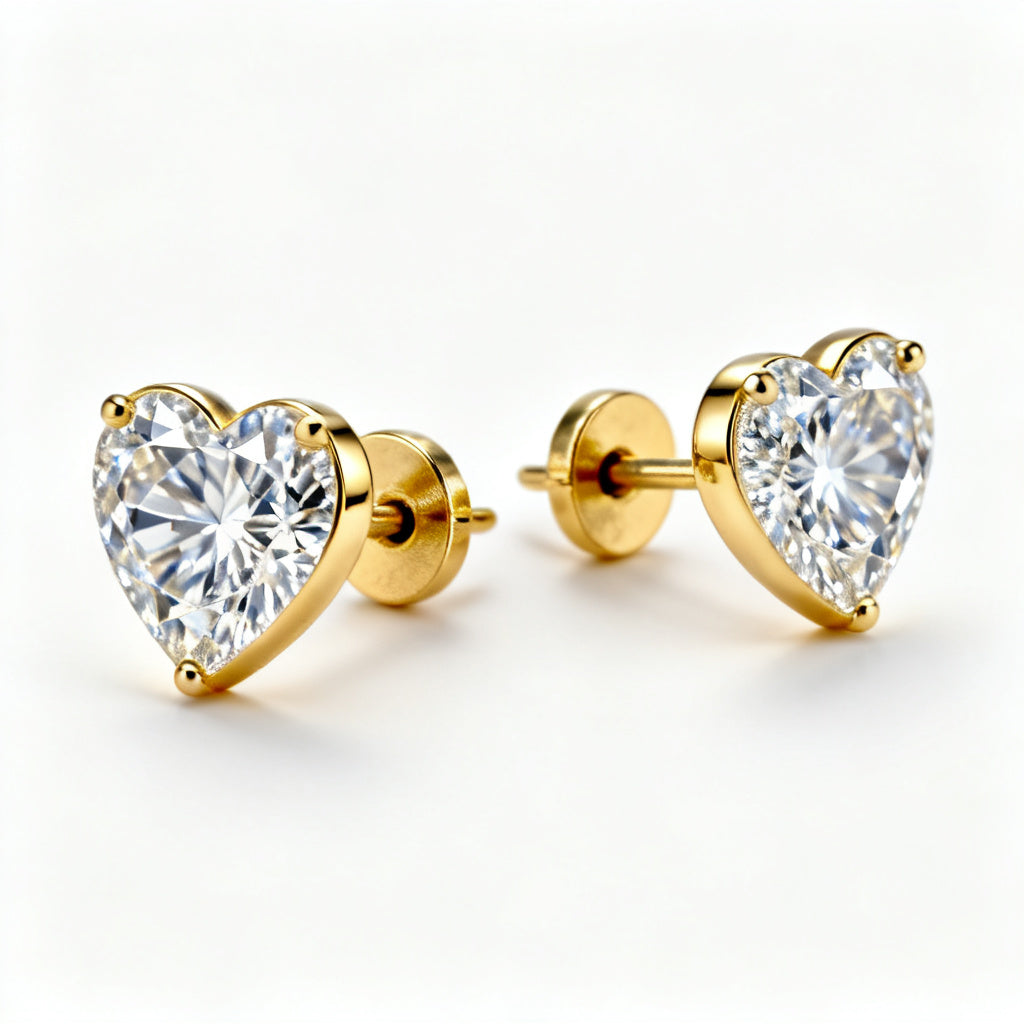 Heart Lab-Grown Diamond Luxe Back Earrings - Yellow Gold Side Profile