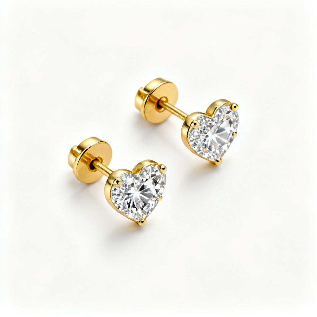 Heart Lab-Grown Diamond Luxe Back Earrings - Yellow Gold Overhead View