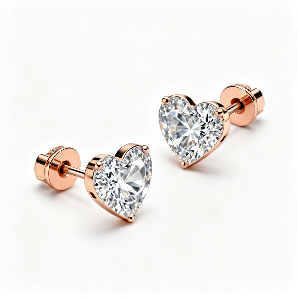 Heart Lab-Grown Diamond Luxe Back Earrings - Rose Gold 45 Degree View