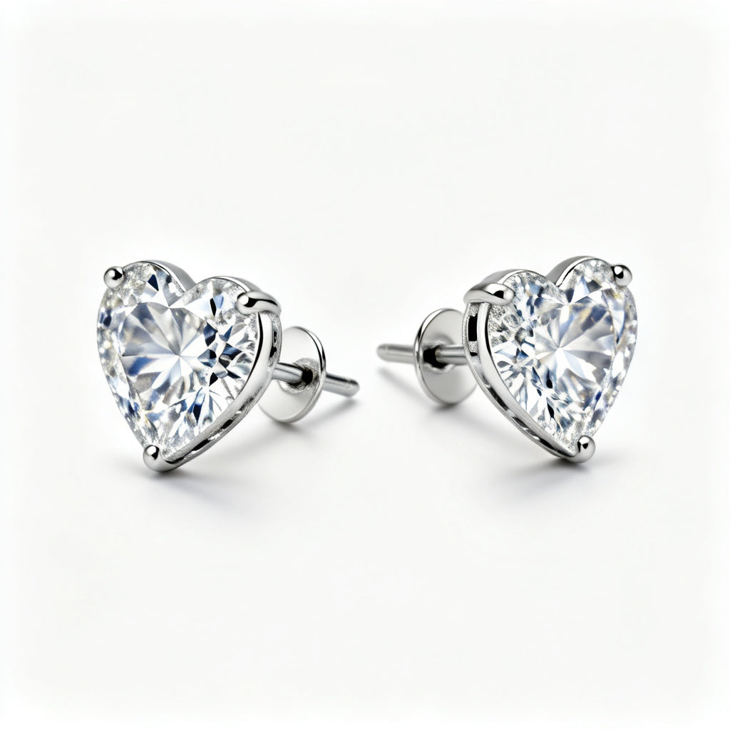 Heart Lab-Grown Diamond Luxe Back Earrings - White Gold Side Profile