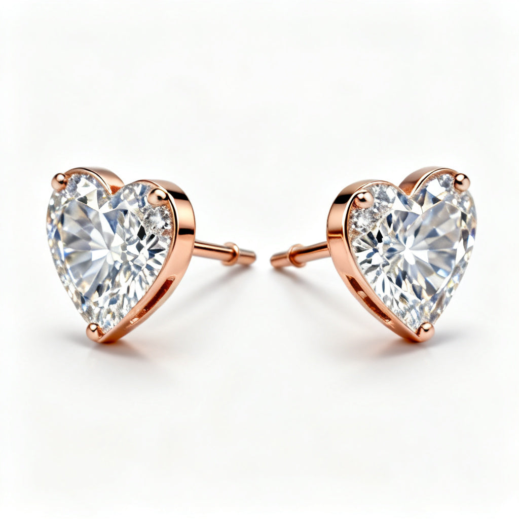 Heart Lab-Grown Diamond Luxe Back Earrings - Rose Gold Side Profile