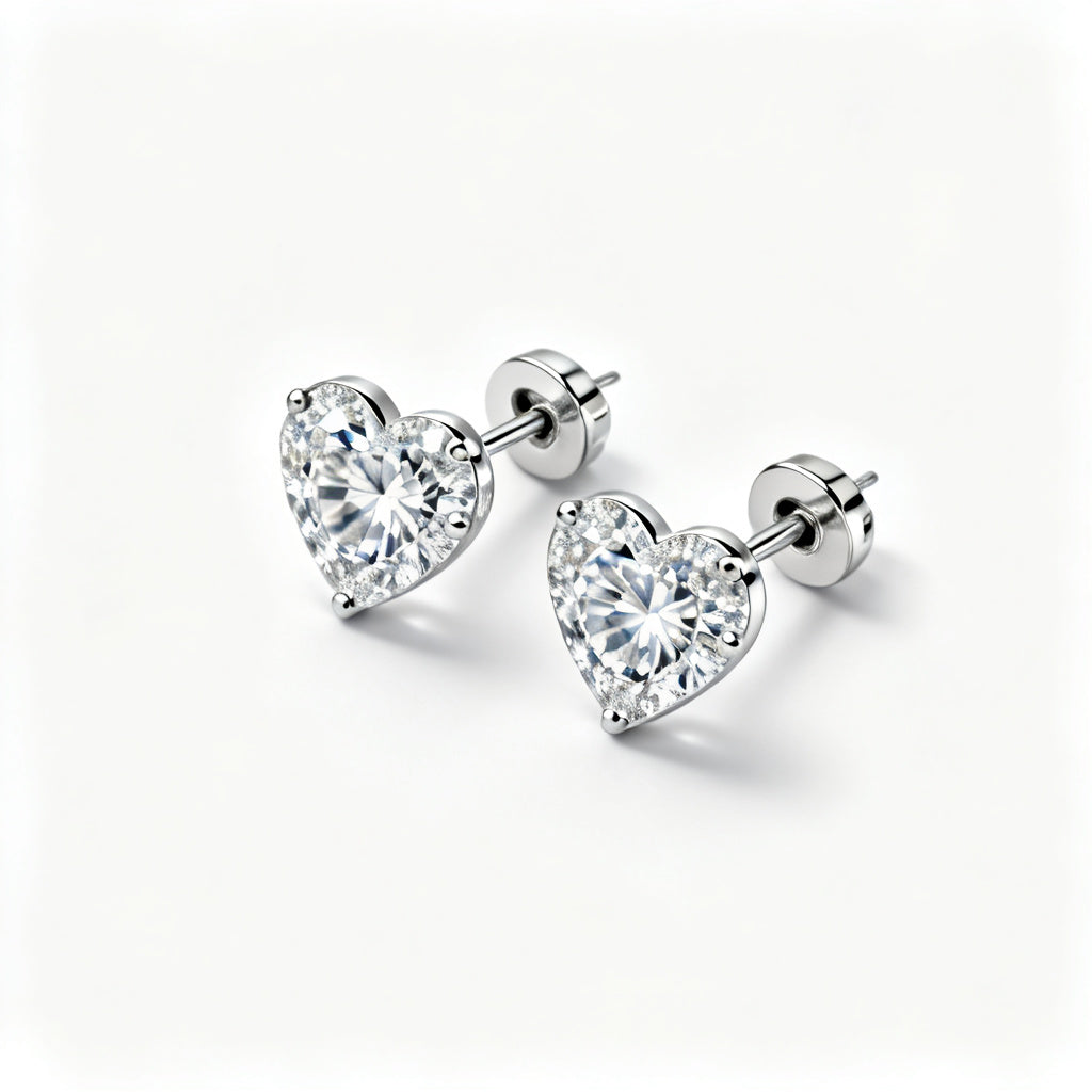 Lab-Grown Round Diamond Luxe Back Earrings White Gold Overhead View