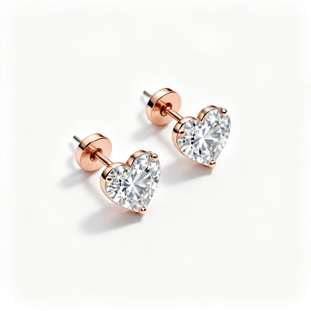 Lab-Grown Round Diamond Luxe Back Earrings Rose Gold Overhead View