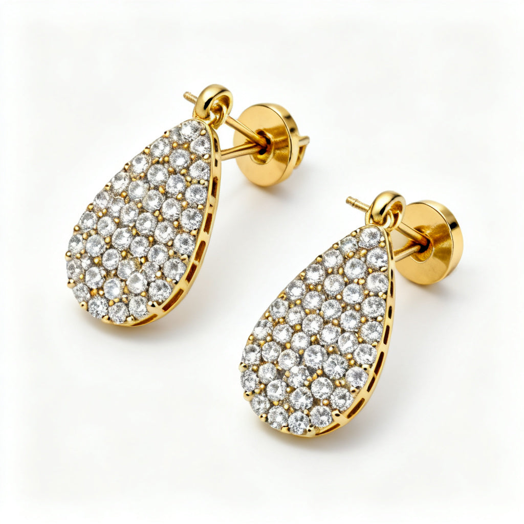 Pear Round Lab-Grown Diamond Luxe Back Earrings Yellow Gold 45 View