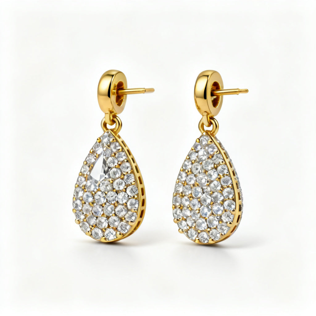 Pear Round Lab-Grown Diamond Luxe Back Earrings Yellow Gold Side Profile