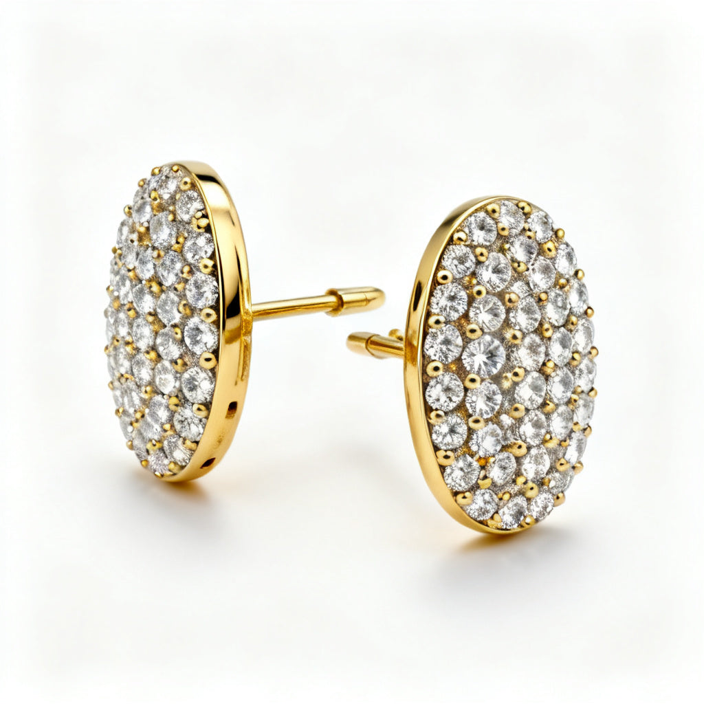 Oval Round Lab-Grown Diamond Luxe Back Earrings Yellow Gold Side Profile