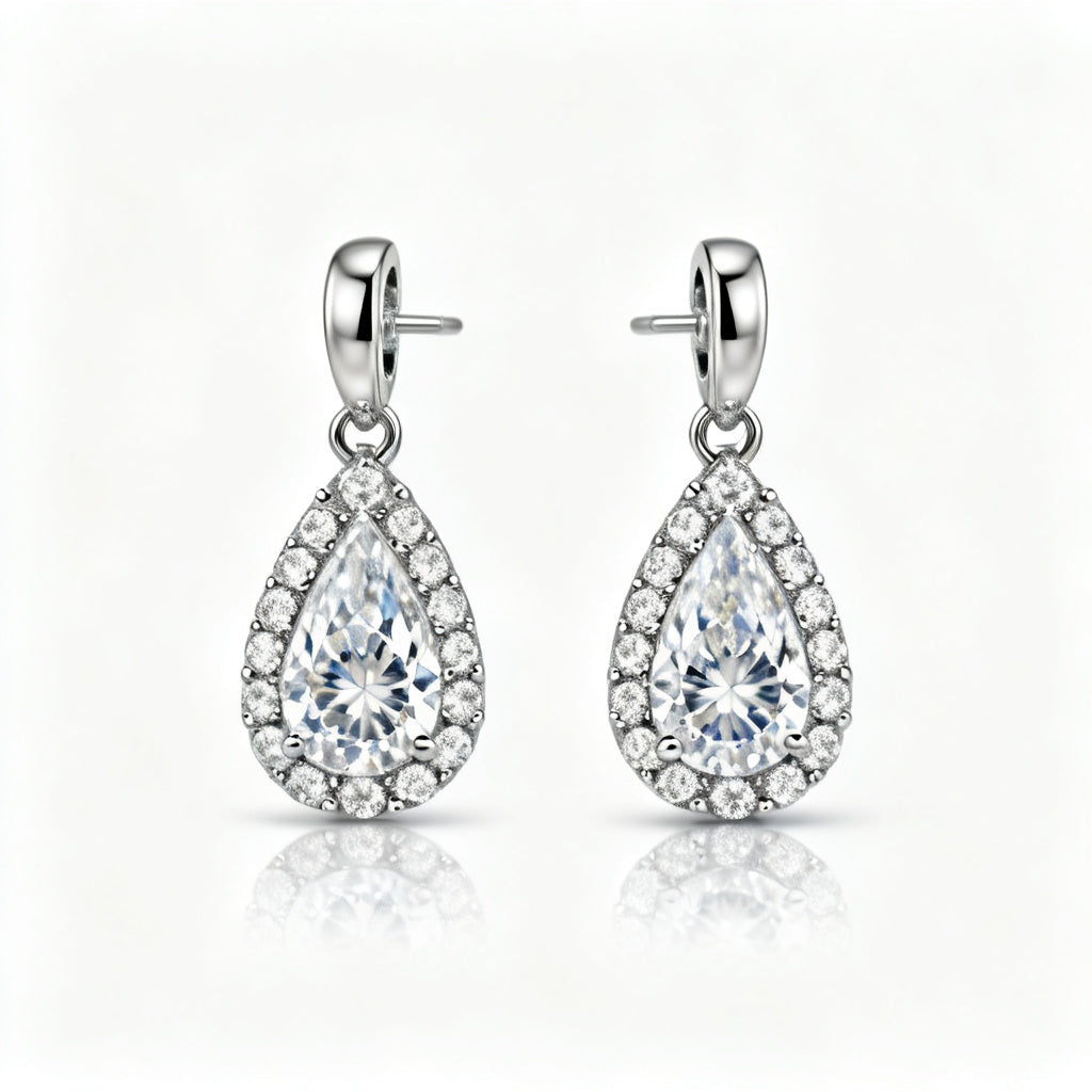 Pear Round Lab-Grown Diamond Luxe Back Earrings White Gold Front View