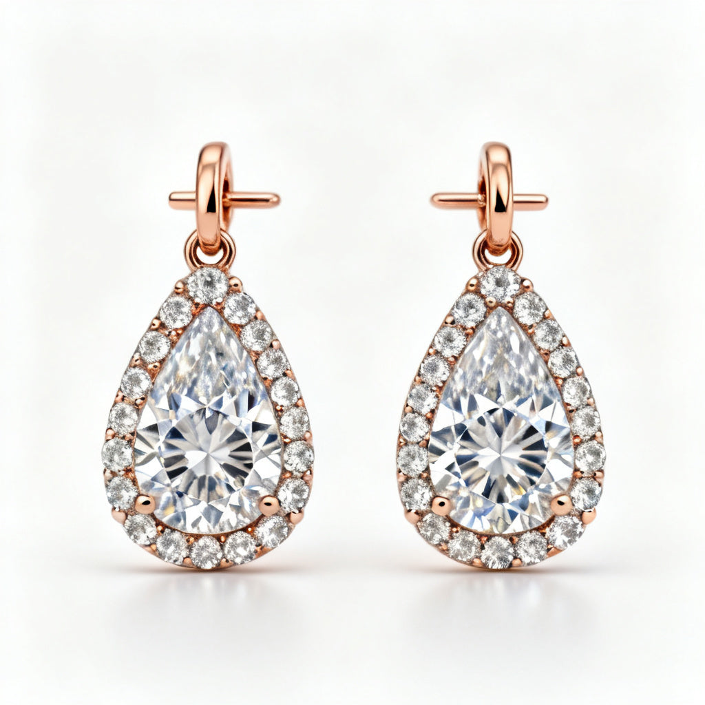 Pear Round Lab-Grown Diamond Luxe Back Earrings Rose Gold Front View