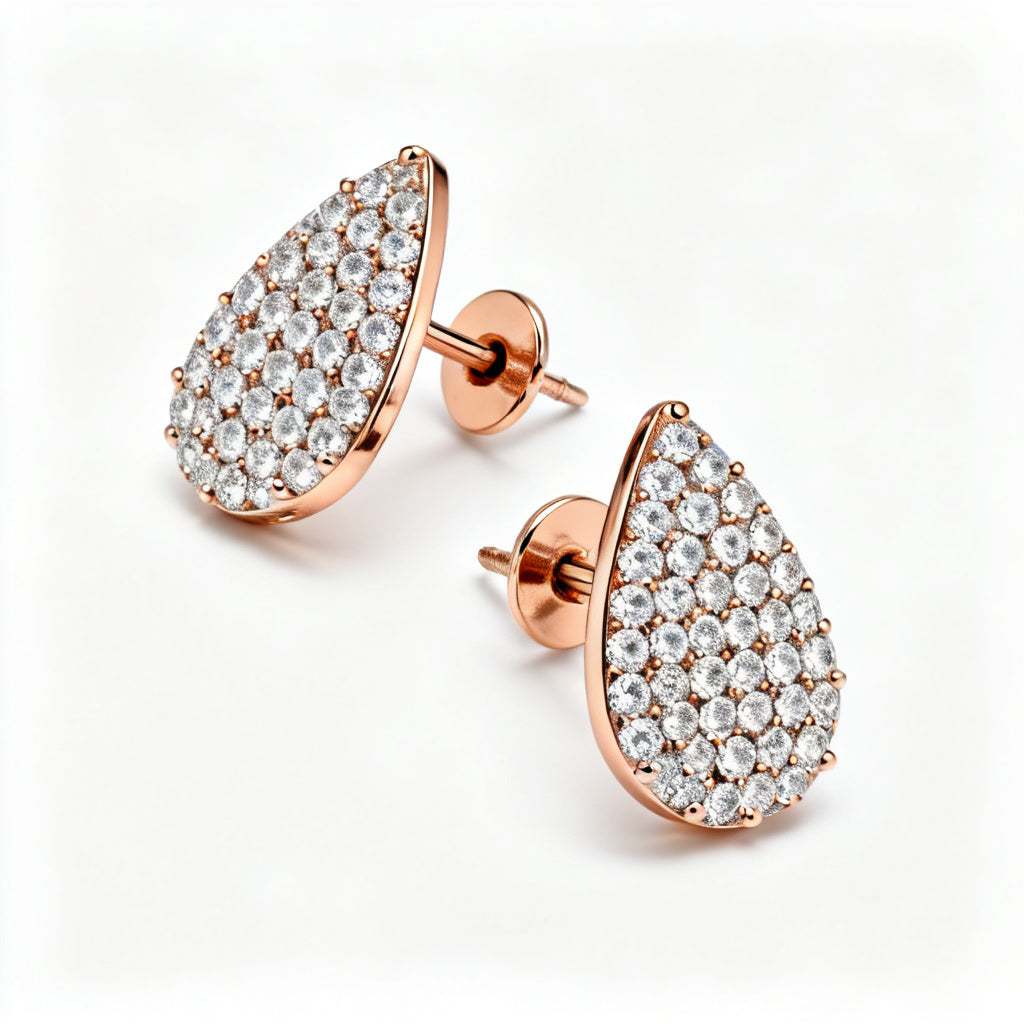 Pear Round Lab-Grown Diamond Luxe Back Earrings Rose Gold 45 View