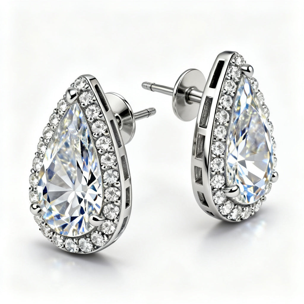 Pear Round Lab-Grown Diamond Luxe Back Earrings White Gold Side Profile