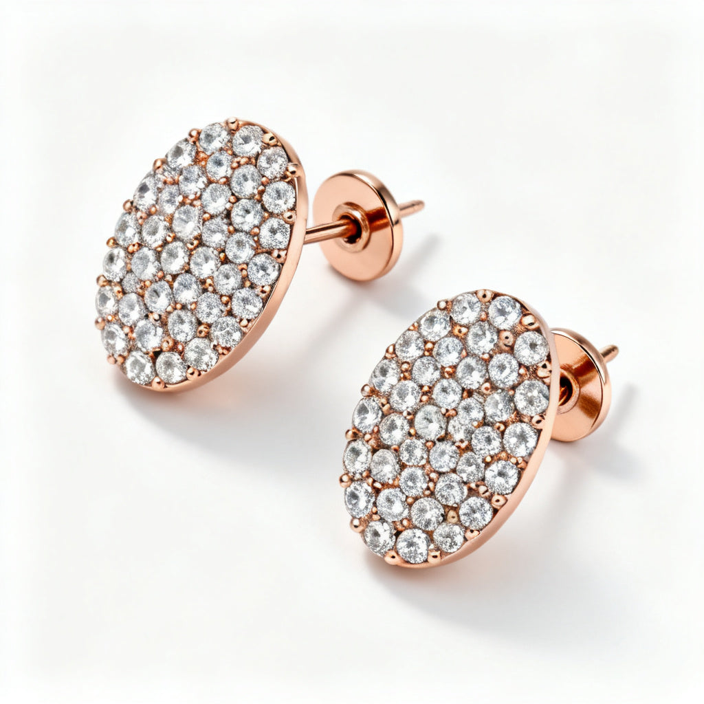 Oval Round Lab-Grown Diamond Luxe Back Earrings Rose Gold Overhead View
