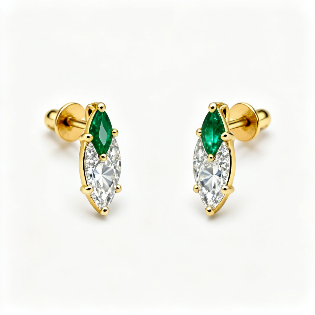 Multi-Shape Lab-Grown Diamond Luxe Back Earrings Yellow Gold Front View