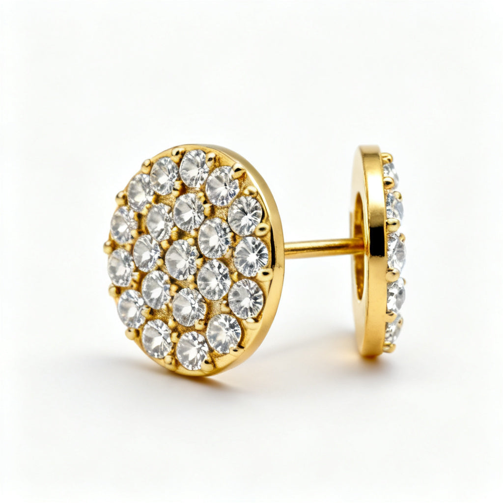 Lab-Grown Round Diamond Minimal Back Earrings Yellow Gold Side Profile