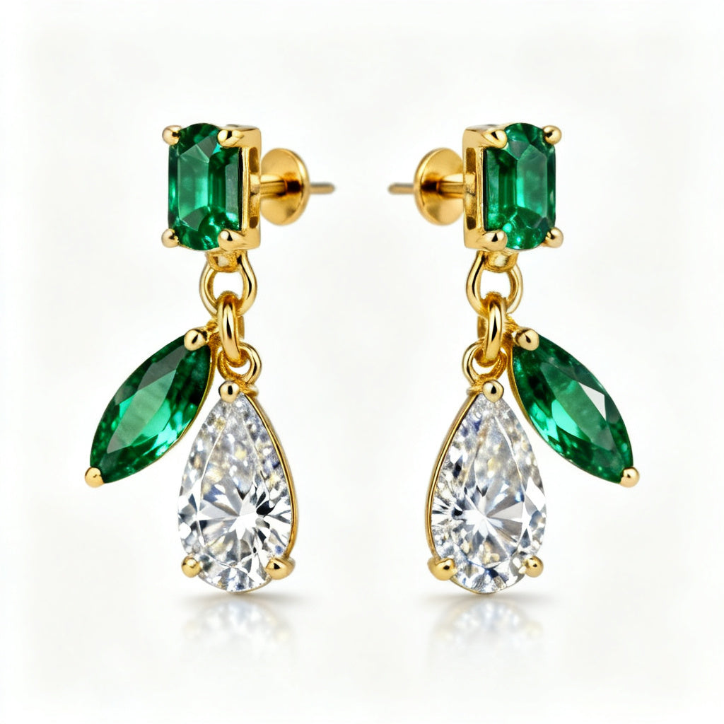 Multi-Shape Lab-Grown Diamond Luxe Back Earrings Yellow Gold Front View