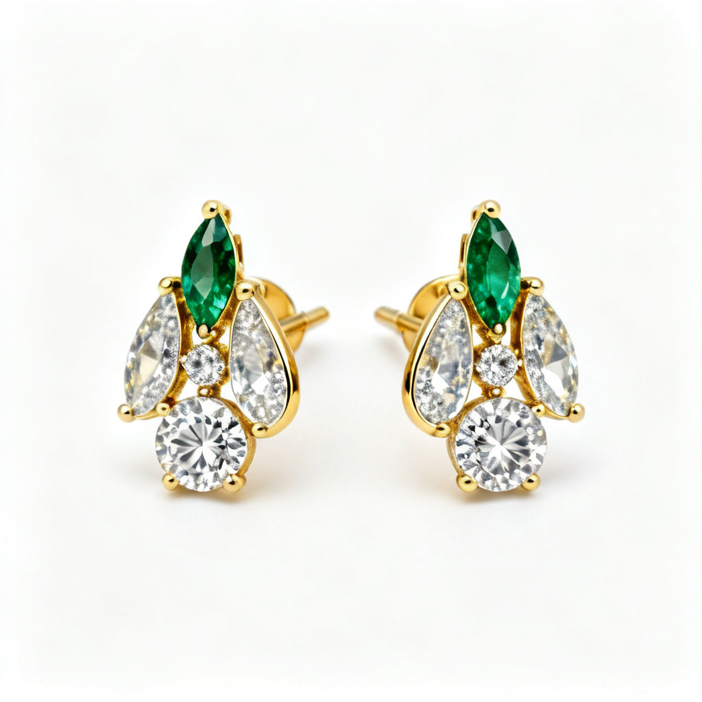 Multi-Shape Lab-Grown Diamond Luxe Back Earrings - Yellow Gold Front View