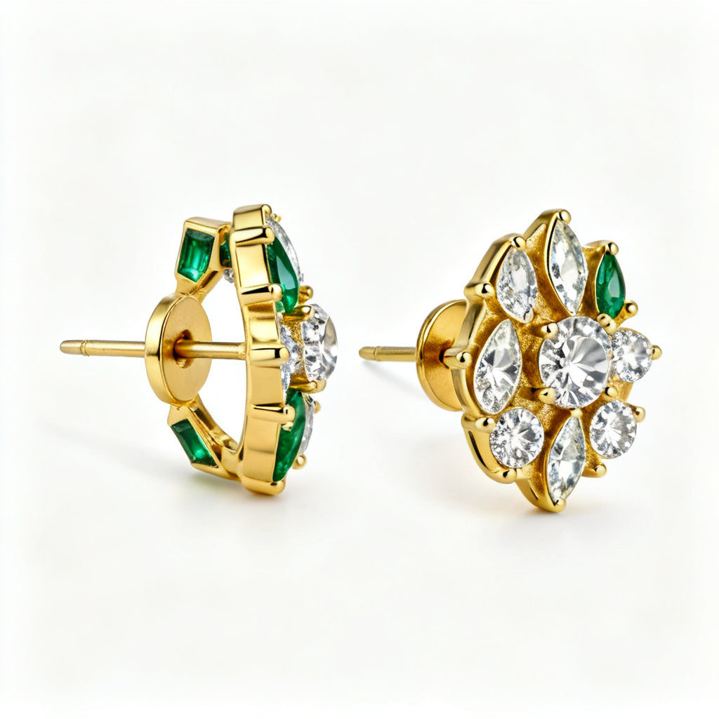 Multi-Shape Lab-Grown Diamond Luxe Back Earrings - Yellow Gold Side Profile